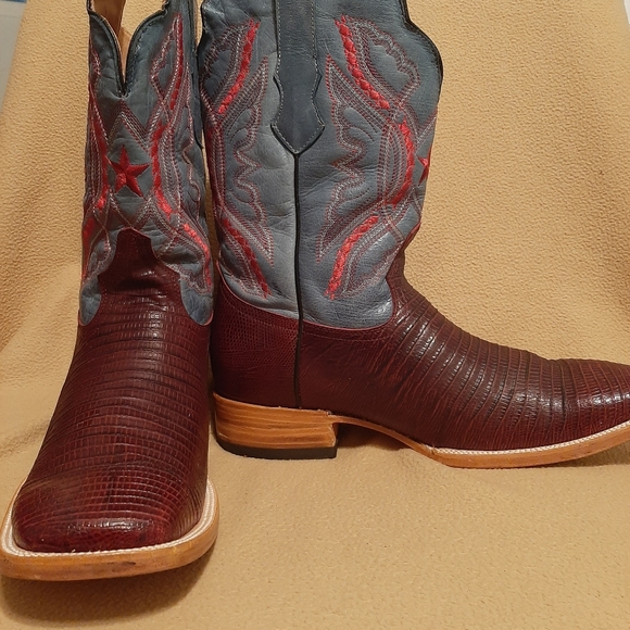 Men's Lizard Print Square Toe Cowboy Boots - Picture 1 of 6